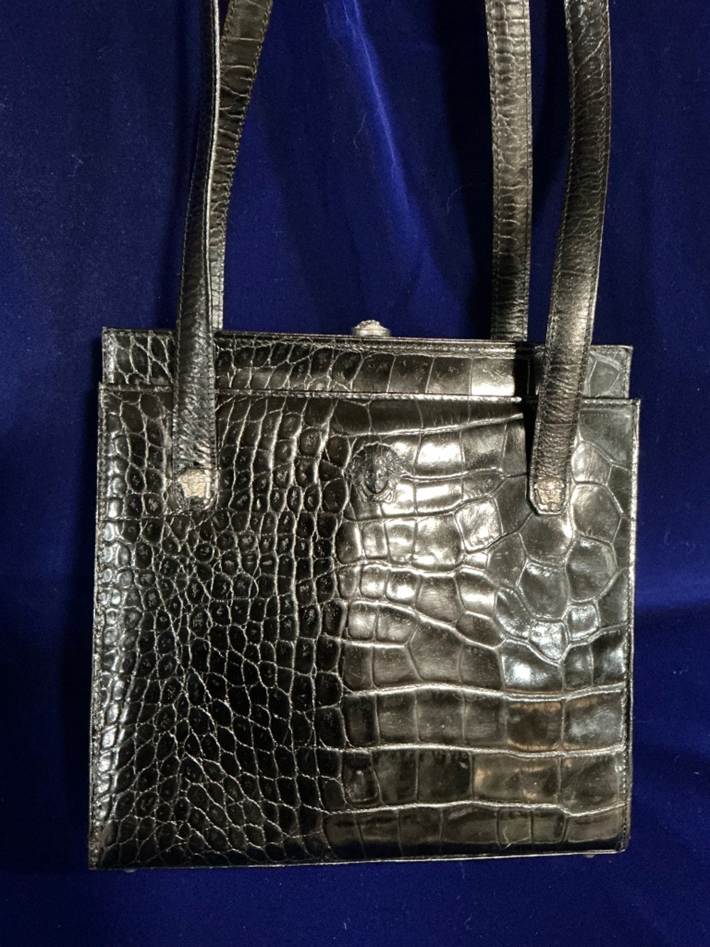 Vintage Gianni Versace black croc kisslock shoulder bag